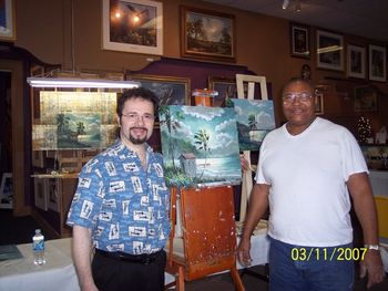 Florida Landscape Artist Mark "Mazz" Mazzarella & Legendary Artist Sam Newton. March 11th 2007 ("Being a Fan of AE Backus, Harold Newton & Sam Newton, It's always a pleasure to see Sam & It's always enjoyable to paint with Sam Newton." Painting by Mazz)
