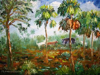 'Hog hunting in Florida' 100% Palette knife Oil Painting on Stretched Canvas. 11 by 14" Painted July 2nd, 2011 (SOLD - Collector from Mountain Brk, Alabama) ..but  you can Buy a Print Here!
