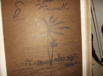Sketch on the backside of "Florida Shrimper Boat & Fishermen" by Mazz.
