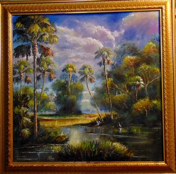 "Alligators in Florida Back-country " 24 by 24" Oil on Board, July 18th, 2023.  (ORIGINAL is Available)  Or you can  Buy a Framed  or Unframed Print Here! 
