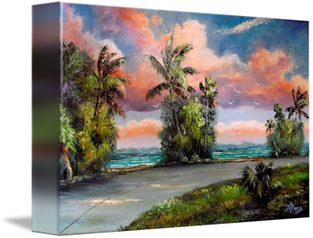 "Coconut Palm Trees Along Indian River Drive" 24 by 36" Oil on board. 11/29/18.   (Original is Available) You can also  Buy a Framed Print or Canvas Here! 
