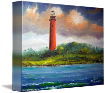 'Jupiter Lighthouse'  20 by 24". Oil on board.  Palette knife and brush. March 20th 2014.  (SOLD - This Original is owned by Collector from Hoboken, NJ) but you can Buy a Print Here!
