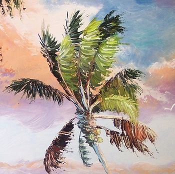 Close up of the Coconut Palm Tree made with a Palette Knife. From 'Beach Splendor' painting.
