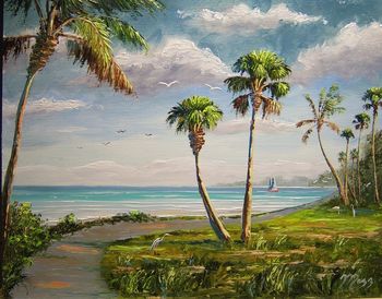 'Tropical Walk' 16 by 20" Oil on Masonite Board. Palette knife & brush. Painted Jan. 12th, 2008
