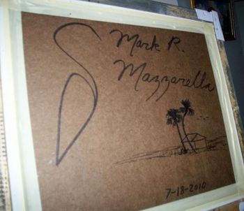 Mazz signs the back of each painting & draws in his Black Egret Logo. He sometimes draws a sketch on the back.. This is from 'Florida Country River'. Painted July 18th, 2010
