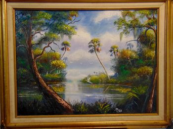 "Oak Trees along the St. Lucie River " 18 by 24" Oil on Board,  August 4th, 2023.  (ORIGINAL is Available)  Or you can  Buy a Framed  or Unframed Print Here! 
