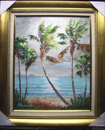 "Tropical Lagoon" 16 by 20" Oil on Masonite Board. Loads of Palette Knife work throughout. Jan 15th, 2009 (Collector from Nampa, Idaho)
