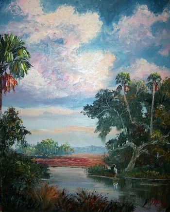 'Florida Wild' 16 x 20" Mostly Palette knife & some hog bristle brush. Oil on Masonite board. Painted March 3rd, 2013
