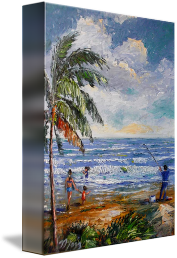 "Fishing at the Beach " 100% Palette knife by Mazz. 8 by 12" Oil on board. 12/05/18.   (Original is Available) You can also  Buy a Framed Print or Canvas Here! 
