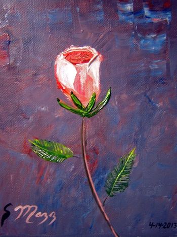 "Single Rose" Also known as 'Susans Rose". Palette knife painting. Acrylic paint. 8 x 10" Painted April 14th 2013. (Collector from Stuart, Florida)
