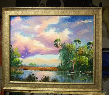 "Florida Wilderness' 16 by 20" Oil on Masonite Board, Palette knife & brush. Nov 10th, 2014   (SOLD - This original isOwned by a Collector from Wellington, Florida)  But you can Buy a quality Framed Print Here!
