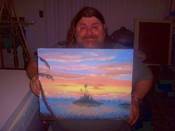 Dave Hlubek;Founder & Lead Guitarist of MOLLY HATCHET with a 'glowing Fire Sky' MAZZ ORIGINAL Oil Painting

