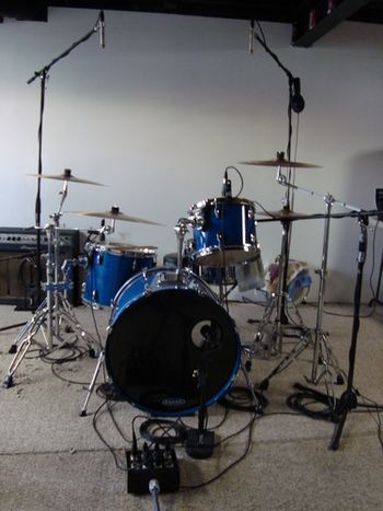 Drum set up for recording "Hold Me"
