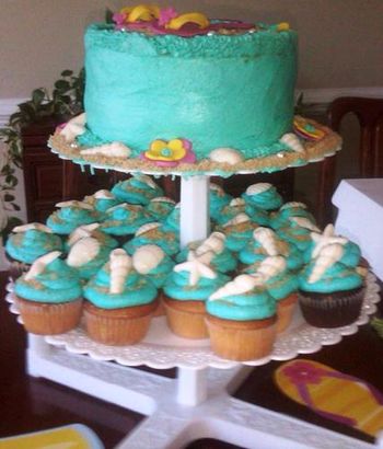 Cupcake tree for Caribbean themed bridal shower
