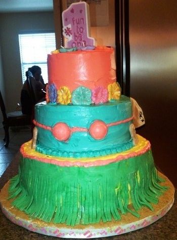 Luau themed birthday party cake for my granddaughters 1st bday
