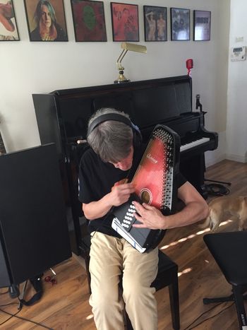 Pablo adding some psych-folk touches, recording autoharp, for the 'Illusion Of Choice' album (2021).
