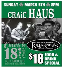 Craic Haus Killarneys 18th anniversary celebration 