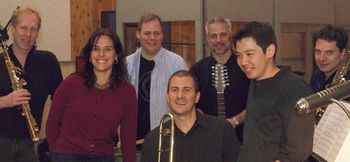 The band at Systems Two Studios. (Left to right..) Cliff Lyons, Nicki Denner, Mark, William Beaver Bausch, Sean Harkness, Gary Wang, Anton Denner (All photos by Taka Harkness)
