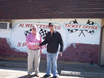 With my friend, Andy Stancil (Junior Johnson`s assistant) at the famous North Carolina Wilkesboro Speedway...where Junior won his last win in 1965.
