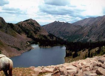 After crossing the rock slide we had to admire the view, looking down on the lake and meadow where we had stopped for a break earlier.
