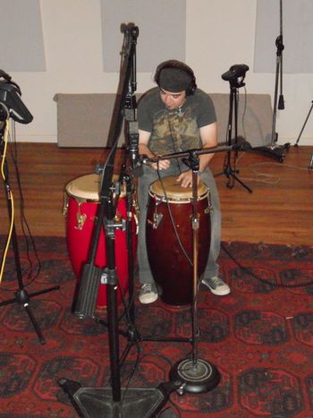 Jacob Gonzales adding a little more fun to "11 Years!" Those are my Dad's congas that he drove out to me from LA! A great addition to our home studio. Thanks Dad!
