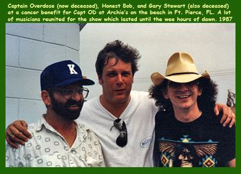 Terry Skaggs, Bob Melton, Gary Stewart at a cancer benefit for Terry Skaggs at Archie's on the south beach in Ft. Pierce 1987.
