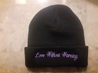 Purple Lettering Embroidery Sock Cap