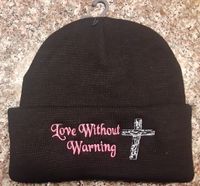 Pink Lettering Embroidery Sock Cap With Cross