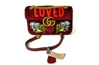 Gucci "Marmont" Medium Burgundy Velvet "Loved" Shoulder Bag