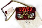 Gucci "Marmont" Medium Burgundy Velvet "Loved" Shoulder Bag