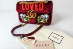Gucci "Marmont" Medium Burgundy Velvet "Loved" Shoulder Bag