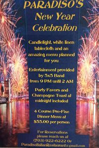 Five By Five - New Year's Eve Extravaganza!! Paradiso's Italian Restaurant!