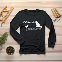 Cat Mother, Wine Lover Long Sleeve T-shirt (Unisex)