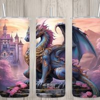 Pastel Dragon and Castle Fantasy Tumbler