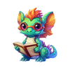Green Kawaii Book Dragon Sticker