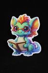 Green Kawaii Book Dragon Sticker