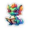 Green Kawaii Book Dragon Sticker