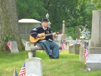 Warming up just before performing "The Vacant Chair" at the Sons of Union Veterans of the Civil War memorial service, Greenlawn Cemetery, Columbus Ohio, Memorial Day, 2011.
