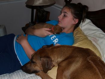 Daughter Taylor, with one of the babies and mama watchin TV
