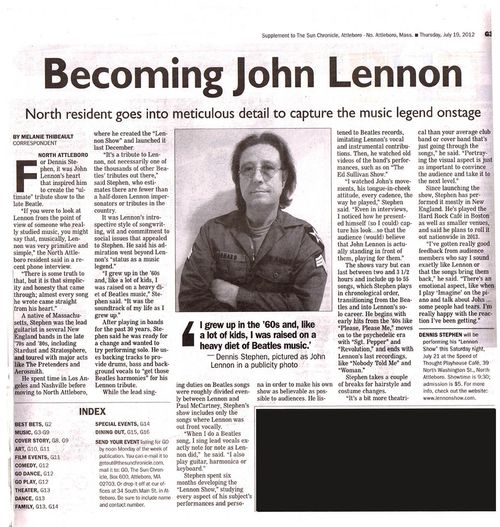 Newspaper interview with music artist Dennis Stephen about his John Lennon tribute show