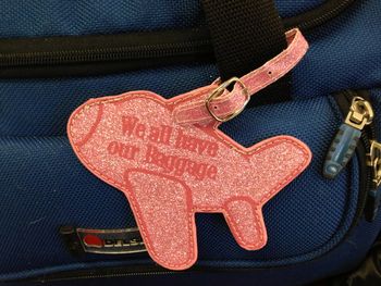 Allison's snazzy new luggage tag. Pink, glittery - guess we didn't have to specify "Allison's"...
