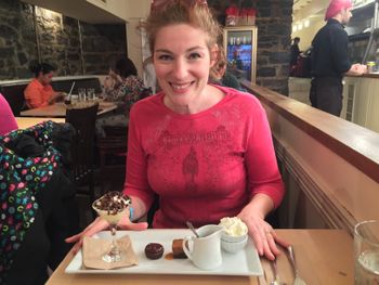 Allison in her happy place! Our favourite dessert spot in Montreal - Juliette & Chocolat.
