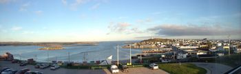A panoramic of Port-aux-Basques. The stunning view from our hotel window. This is where we got the news about our Covenant Award nominations!
