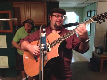 In the studio! Gerald recording his guitar tracks. The band will add their parts next week.
