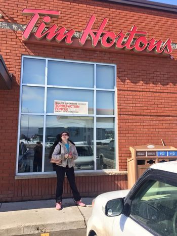 The cliche lives! Canadian musicians on tour eating at Timmies! Saint-Antonin, QC.
