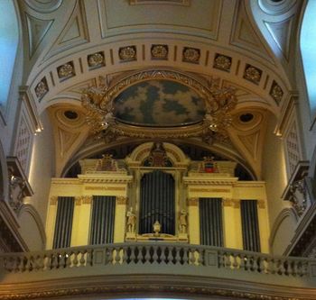 Notre Dame's beautiful Casavant organ, in the sanctuary's rear balcony.
