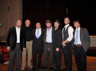 (l-r) John Sandfort-sax, impressario Ivan Millender, Scott Glazer-bass/voc, Jon Liebman-harp/voc, Will Groth-drums, Reid Doughten-gtr, Joe Alterman-piano. AA Synagogue Cultural Arts Series, Blue Note Cafe, 1/15/11. Great night!
