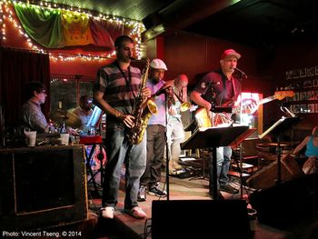 (l-r) David Ellington, Yonrico Scott, Mace Hibbard, Russell, Gunn, Jody Worrell, Scott (Blind Willie's, Atlanta. 6/14/2014)
