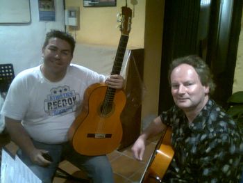 BB with Paco Jimenez after flamenco lesson in Estapona, Spain    and partaking in the biggest bottle of red wine I'd ever seen. Those Flamenco guitarists are something else!
