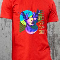URBAN ART BLUE FLORESCENT POPPY RED T-SHIRT 